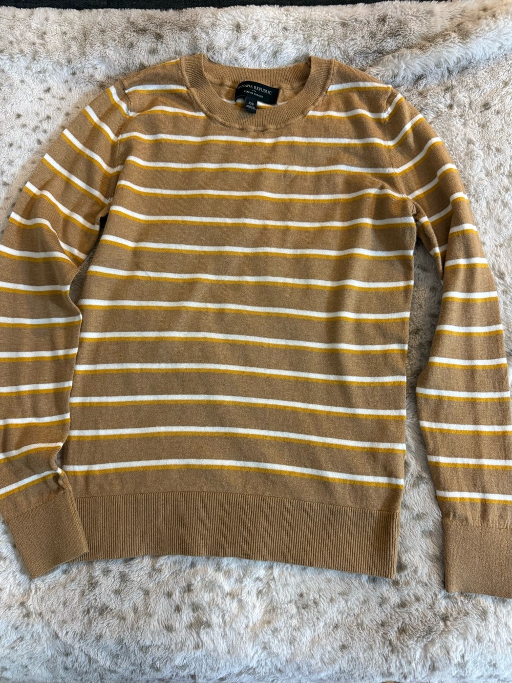 Banana Republic women’s Brown Crewneck Sweater with White & Yellow Stripes